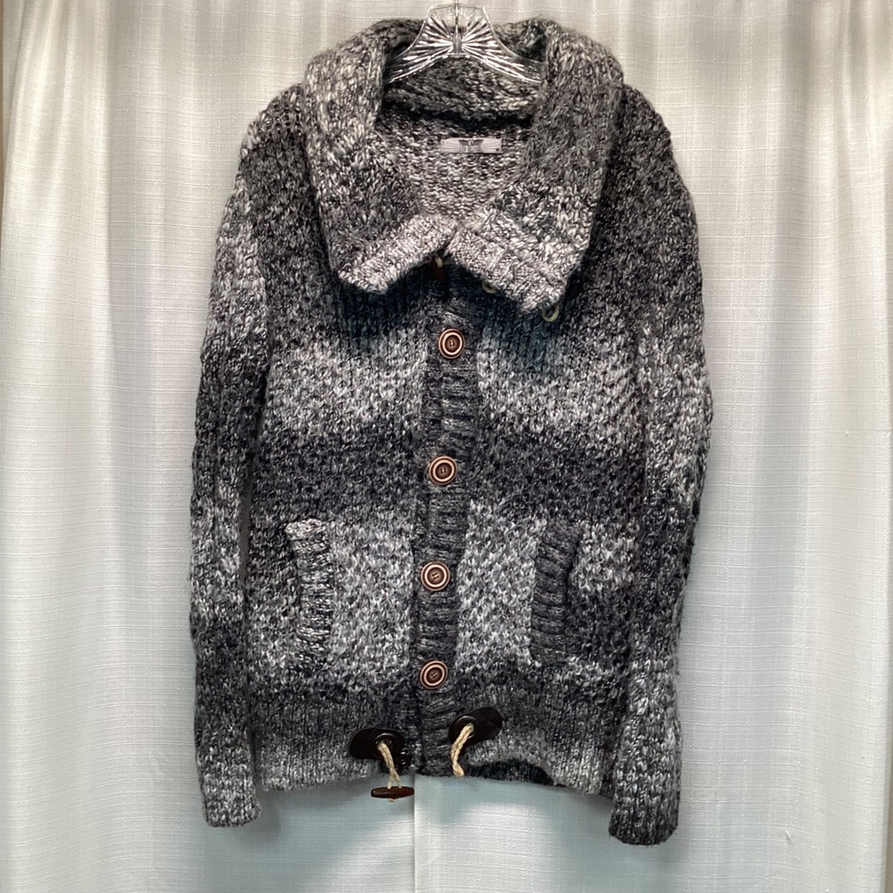 Leif Nelson Mens M Gray Ombre Chunky Knit Toggle Shawl Collar Cardigan Sweater
